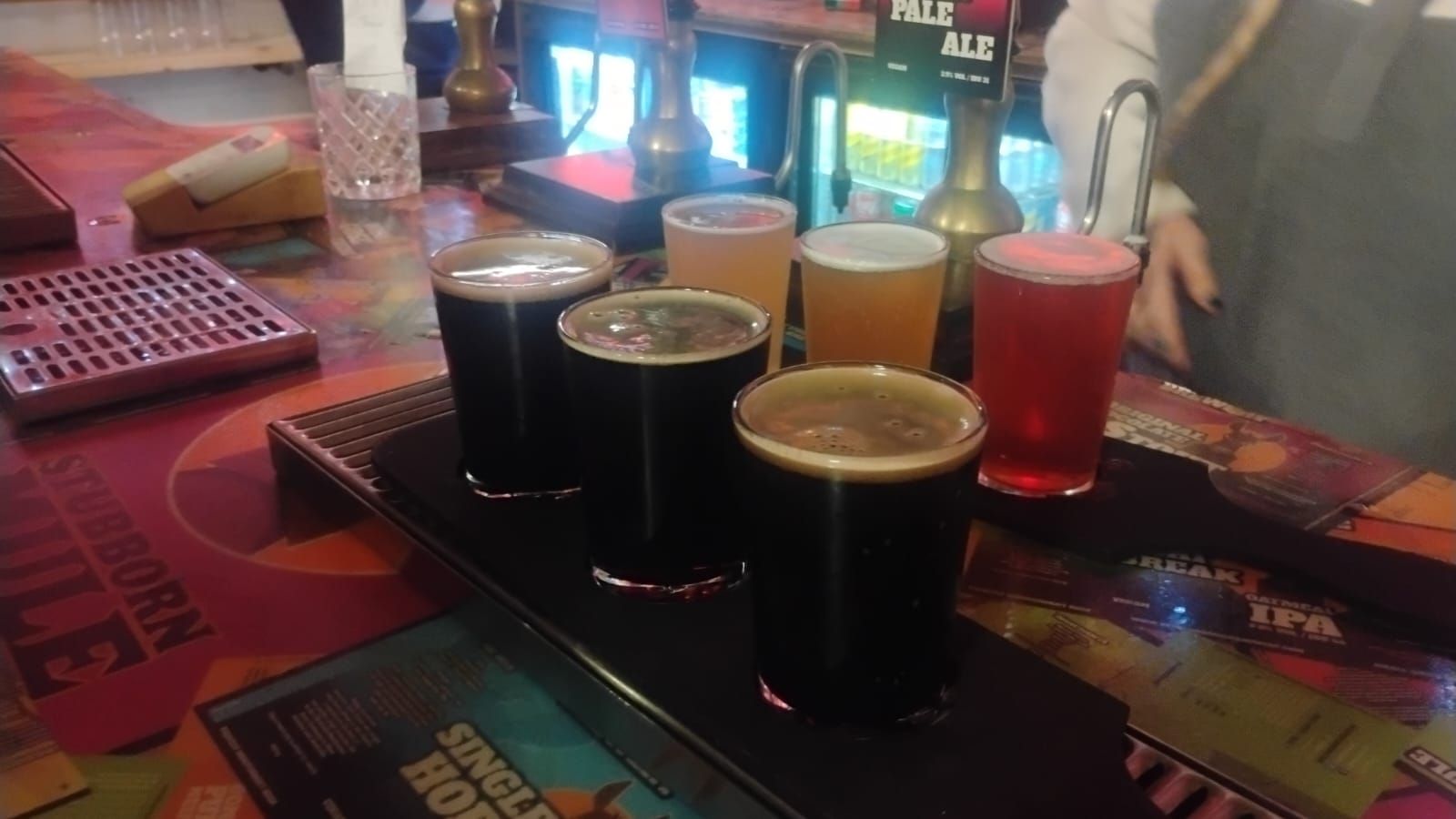 Selection of beers at the bar of the tap